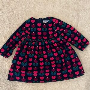 Jacadi Paris Baby Girl Heart Print Corduroy Dress Navy Pink 24M 88cm Lined